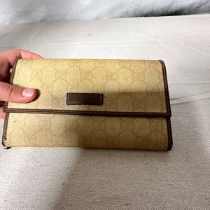 Gucci Vintage Wallet Bifold Long Purse GG Supreme PVC Brown Authentic